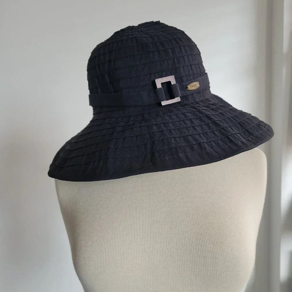 NWOT-Cappelli Summer /Spring Black Floppy Straw Bucket Hat (Size 7 1/8